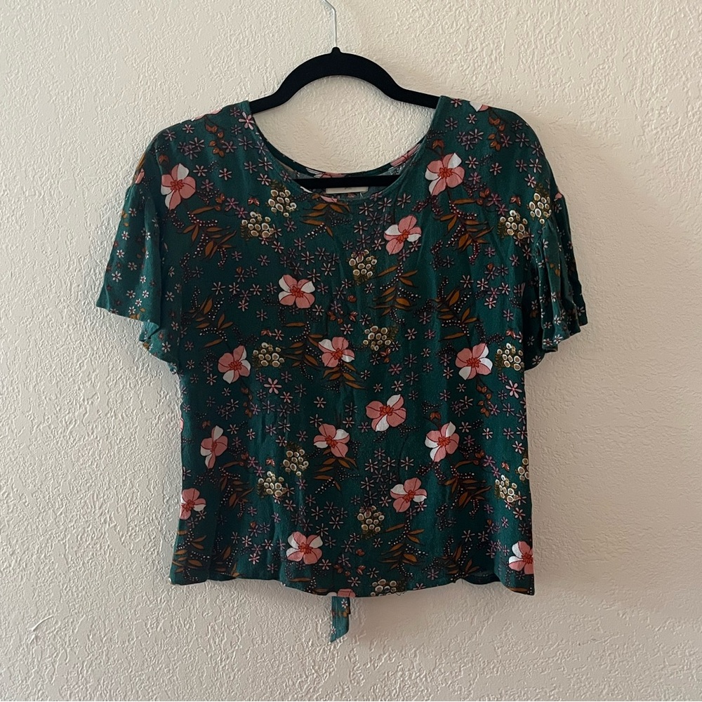 Sophie Rue Green Floral Tie-back Blouse